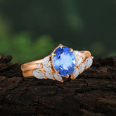 Luxury 6-Prong Oval-Cut Sapphire Engagement Ring Set